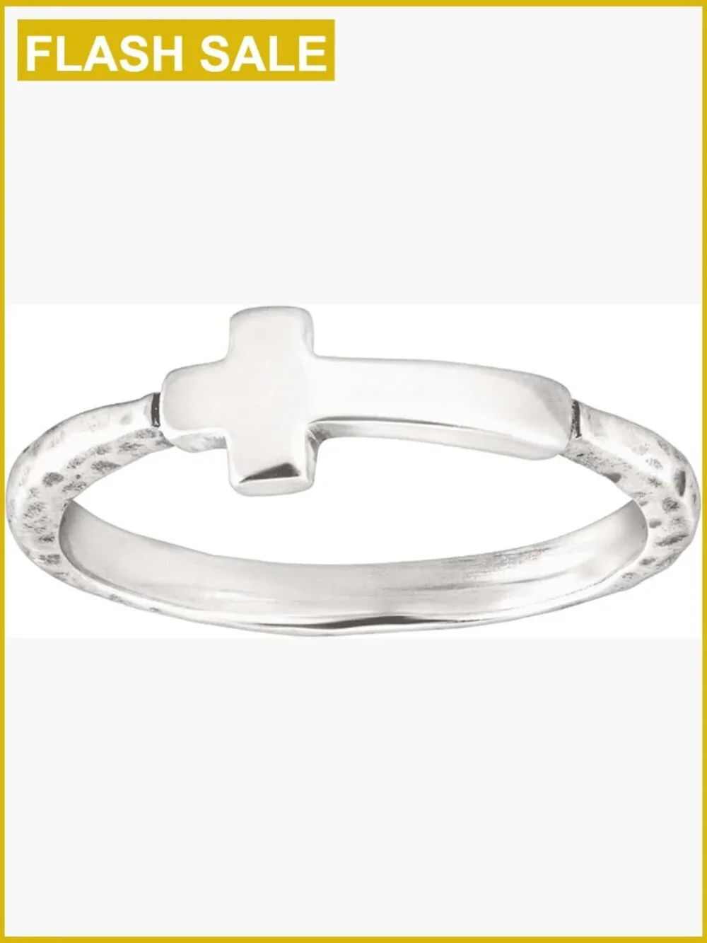 Horizontal Cross Textured Sterling Silver Band Ring